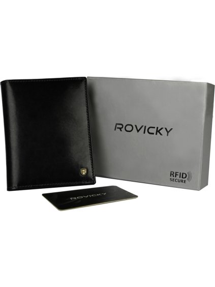 Vertikální pánská černá kožená peněženka bez zapínání Rovicky L237