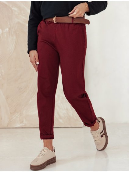 Dámské vínové oversize kalhoty s páskem ELEGANTENO