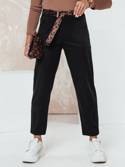 Černé dámské rovné kalhoty s páskem LEOCINCIN