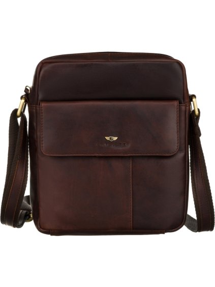 Peterson Elegantní tmavě hnědá pánská kožená taška přes rameno