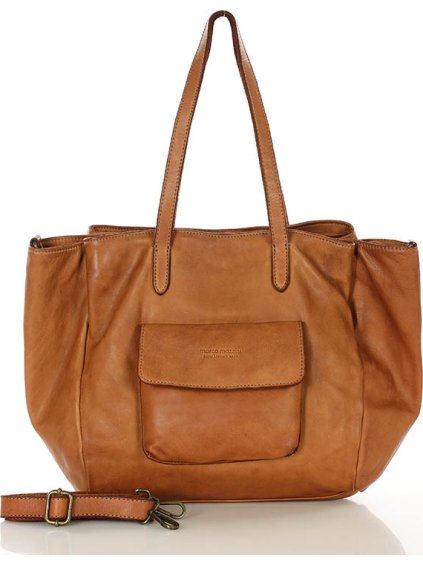 MARCO MAZZINI Camel dámská tříkomorová kožená shopper kabelka