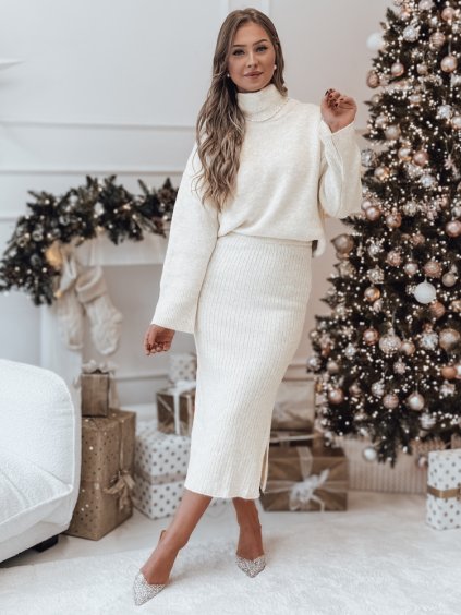 Smetanový dámský pletený komplet se sukní DELIGHT