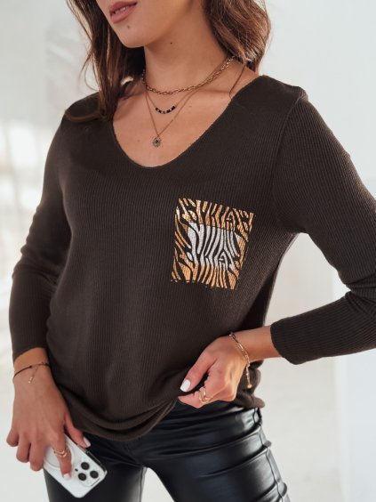 Tmavě hnědý dámský oversize svetr s potiskem GLAMFOLD