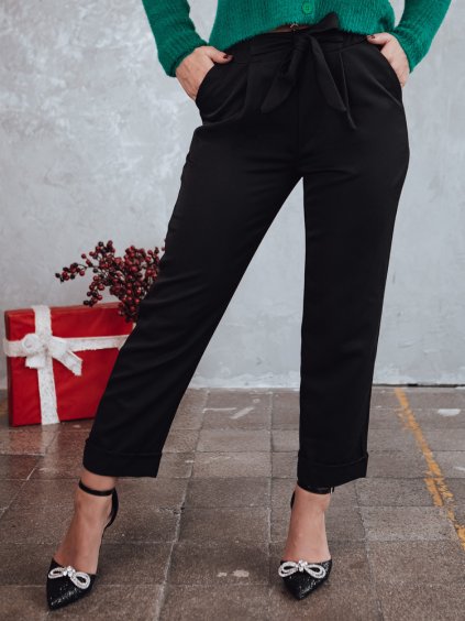 Elegantní dámské černé kalhoty s vysokým pasem ELEGANTIS