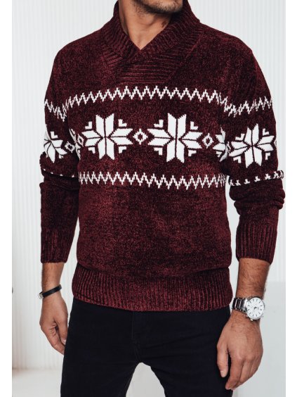 Vínový pánský stylový svetr s norským vzorem