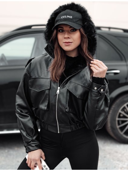 Černá dámská zateplená koženková crop bunda SOFTREBEL