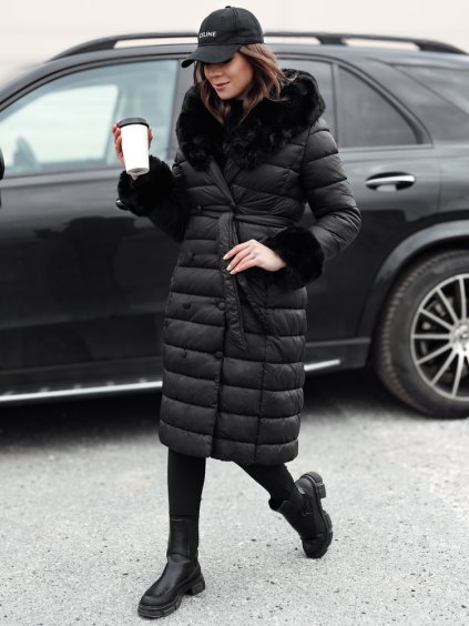 Černá dlouhá dámská prošívaná bunda ZAELEGANTE