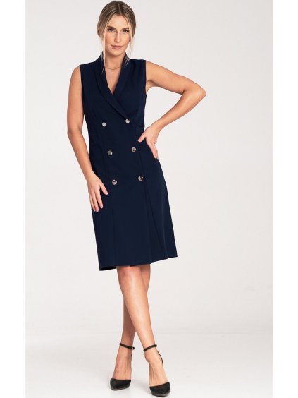 Tmavě modré elegantní midi šaty bez rukávů