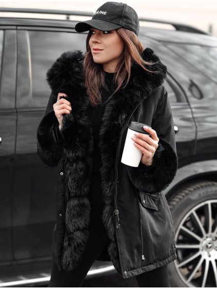 Černá dámská parka s kožíškem CHARMFUR