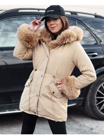 Béžová dámská parka s kožíškem CHARMFUR