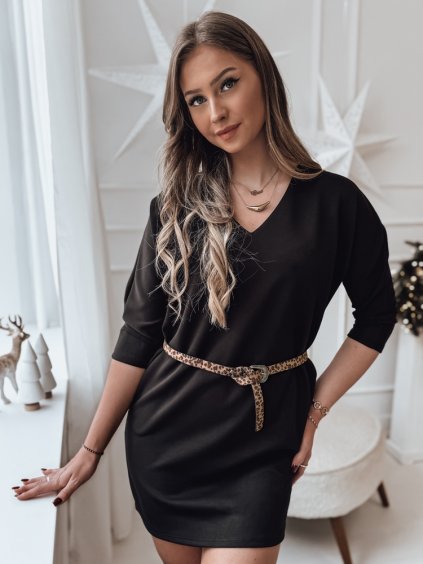 Černé dámské šaty s páskem GLAMUP
