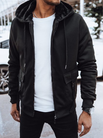 (Vel. 2XL) Černá zateplená pánská mikina