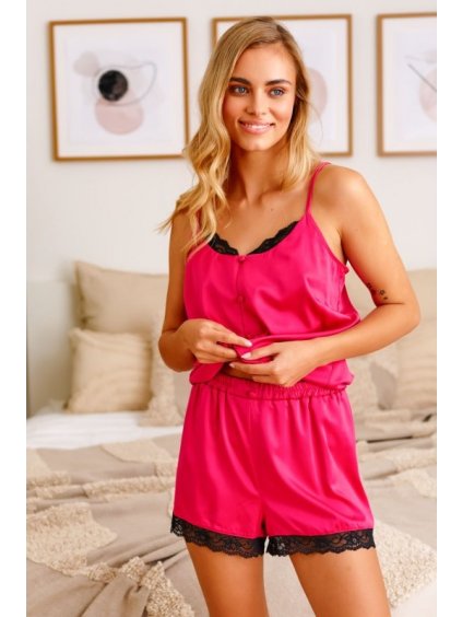 Tmavě růžové elegantní lehké pyžamko s krajkou (Velikost S)