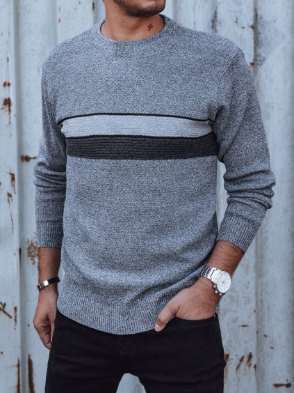Pánský šedý svetr s pruhy na hrudi