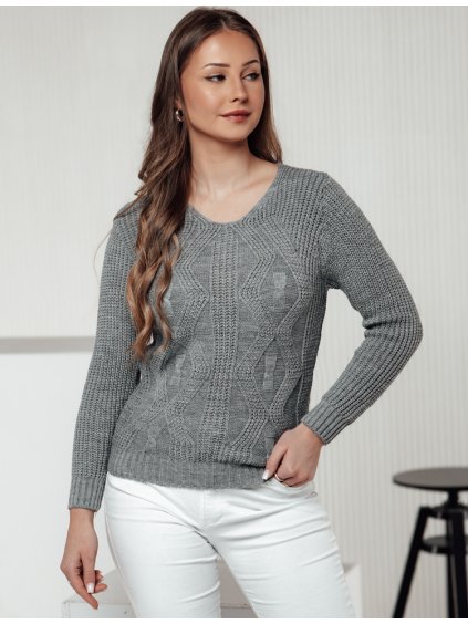 Šedý dámský svetr s jemným vzorem CHICRAY (Velikost ONE SIZE)
