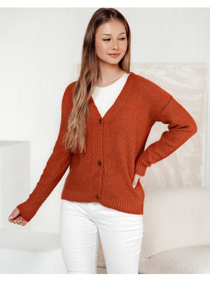 Cihlový dámský svetr na knoflíky CHICLINE