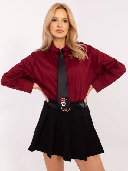 Vínová dámská bavlněná košile s odnímatelnou kravatou