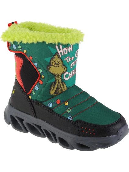 Tmavě zelené dětské sněhule s Grinchem Skechers Dr. Seuss Hypno-Flash 3.0 Too Late To Be Good (Velikost 32)