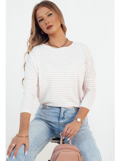 (Vel. ONE SIZE) Bílo-růžové pruhované tričko s dlouhým rukávem APRICALE
