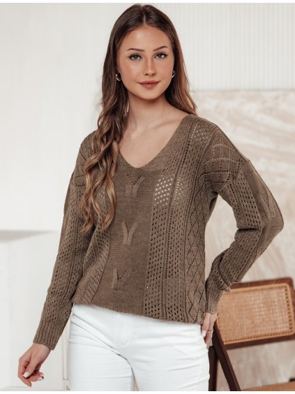 Hnědý dámský stylový svetr LACEONIA