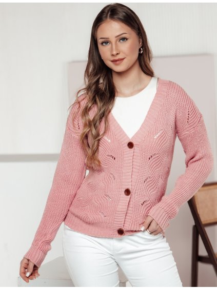 Světle růžový dámský svetr na knoflíky KNITVIA