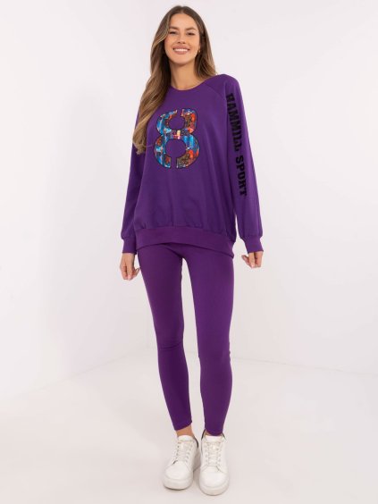 Tmavě fialová melanžová tepláková souprava s nápisem (Velikost ONE SIZE)