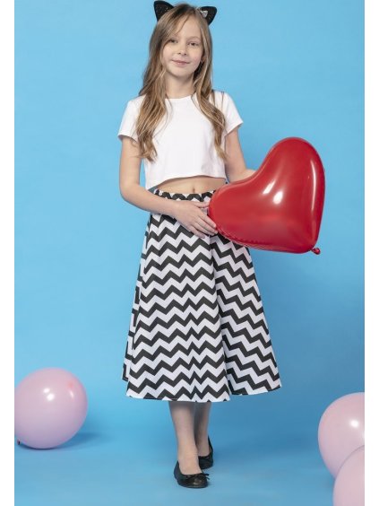 Dívčí bílo-černá vzorovaná midi sukně s motivem cikcak  máma a dcera (Rozmiar 116)