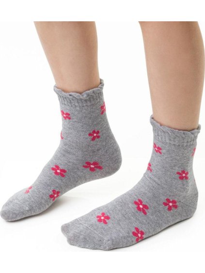 Šedé dívčí ponožky s kytičkami Art.014