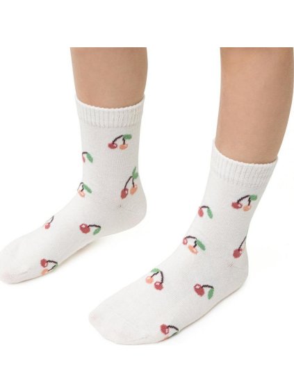 Smetanové dívčí ponožky s třešničkami Art.014