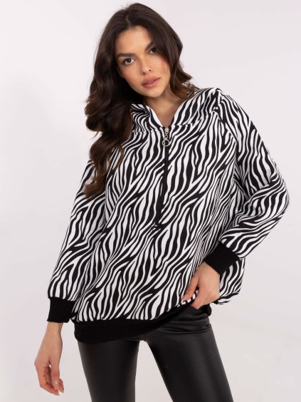 Bílo-černá dámská mikina s polovičním zipem (Velikost ONE SIZE)