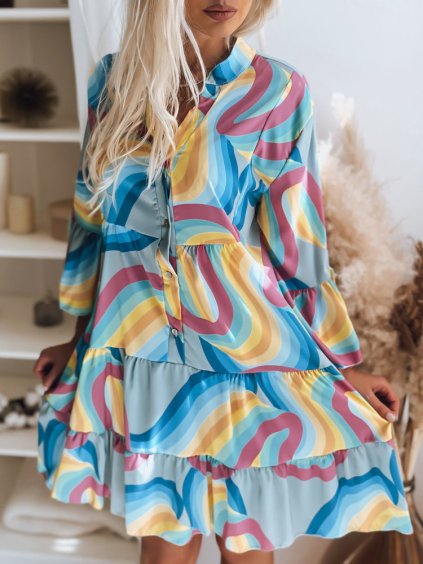 Modré košilové šaty s barevným vzorem BRANTONA