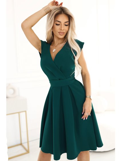 Tmavě zelené šaty s obálkovým výstřihem SCARLETT (Velikost S)
