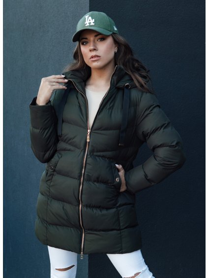 Tmavě zelená dámská péřová bunda s kapucí GABRIELLE