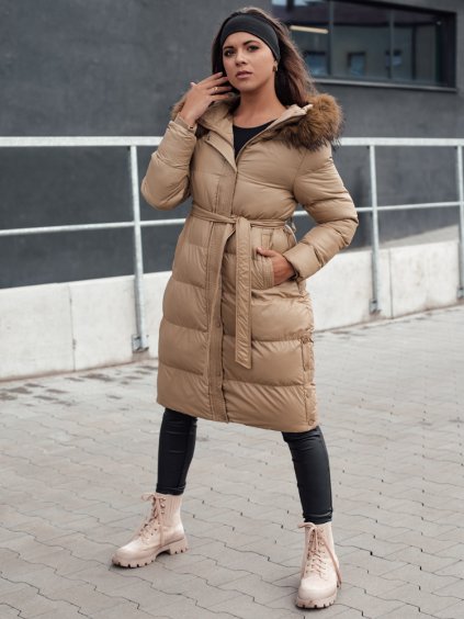 Dámská béžová zimní prošívaná bunda STYLEBELLA s kožíškem