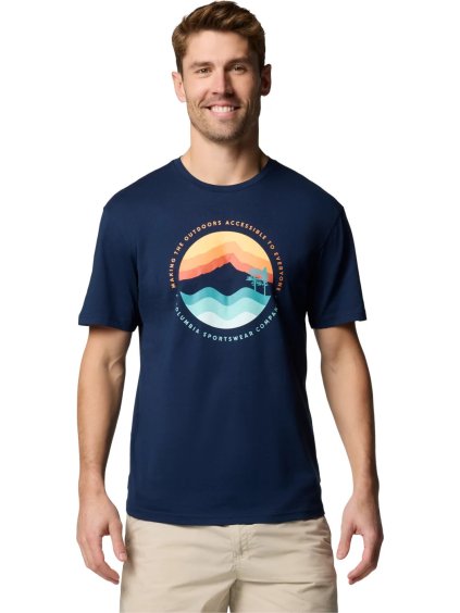 Tmavě modré pánské tričko s potiskem Columbia Path Lake II Graphic Tee (Velikost L)