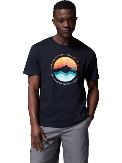 Černé pánské tričko s potiskem Columbia Path Lake II Graphic Tee (Velikost L)