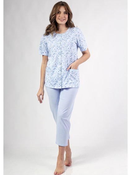 Světle modré dámské pyžamo s 3/4 kalhotami Regina 694 (Velikost 2XL, Barva modrá)