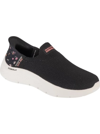 Černé dámské tenisky s jemným květinovým vzorem Skechers Slip-Ins: GO WALK Flex - Sunset Rose (Velikost 36)