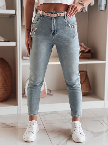 Světle modré dámské skinny džíny se zdobením na kapsách BLINGBLING