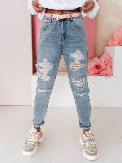 Modré dámské džíny mom s oděrkami MOMVIBE