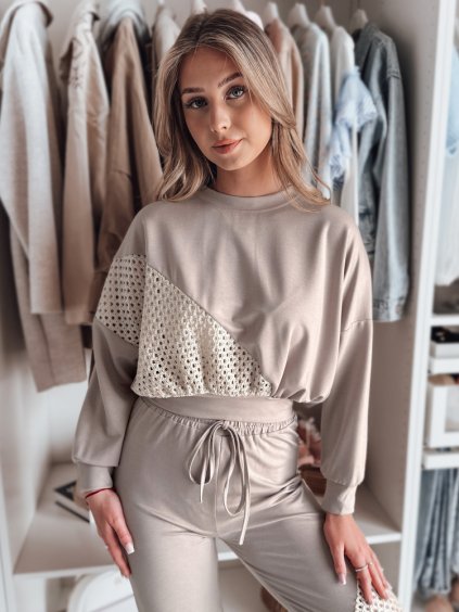 Dámská béžová mikina s prolamovanou vsadkou ELEGRA