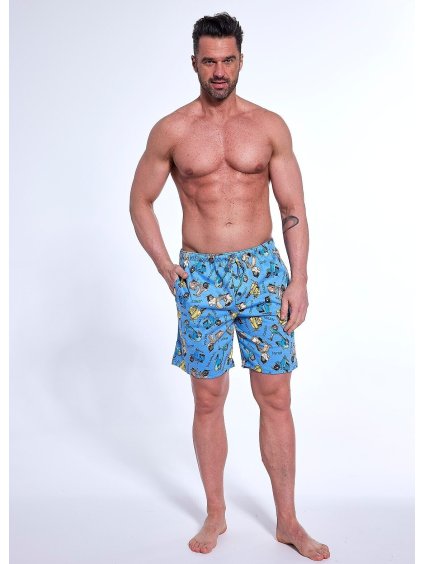 Pánské modré šortky na spaní s potiskem Cornette (Velikost 4XL, Barva modrá)