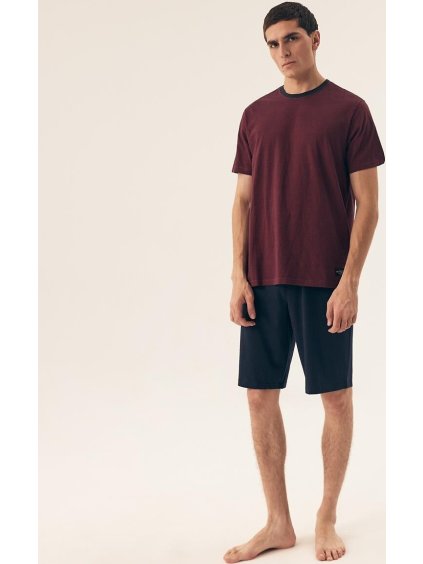 Pánské bavlněné krátké pyžamo Henderson Premium (Velikost 3XL, Barva vínová)