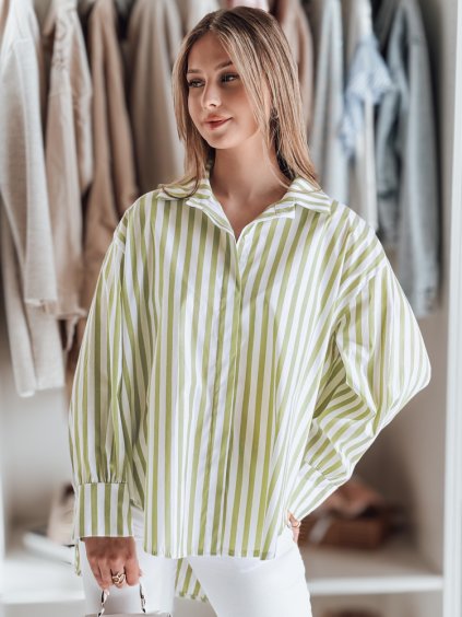 Bílo-zelená dámská oversize košile s prodlouženou zadní částí SAMONE