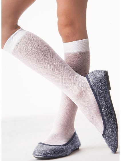 Bílé vzorované dívčí podkolenky Knittex DR 0012 Zuzia 20 den (Velikost ONE SIZE, Barva bílá)