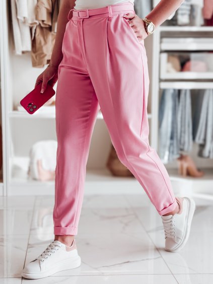 Elegantní dámské růžové plisované kalhoty s páskem PLISSO (Velikost S)