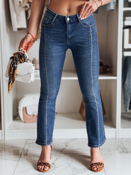 Tmavě modré dámské džíny do zvonu s ozdobnými kamínky LUSINIA