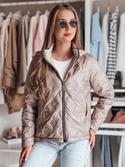 Dámská růžovo-béžová lesklá přechodová oboustranná bunda SYLVIAN