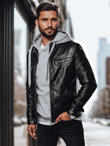 Černá koženková pánská bunda