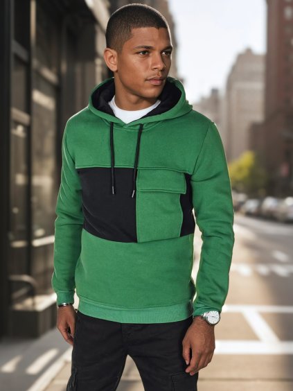 Tmavě zelená pánská mikina s kapsou na hrudi